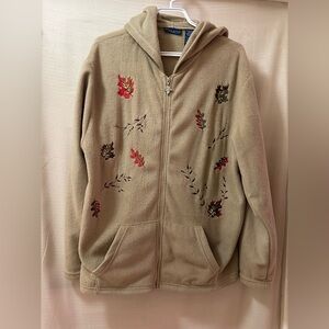 Nick & Sarah Sport Vintage Y2K Fleece Hoodie XL Embroidered Leaves Full Zip